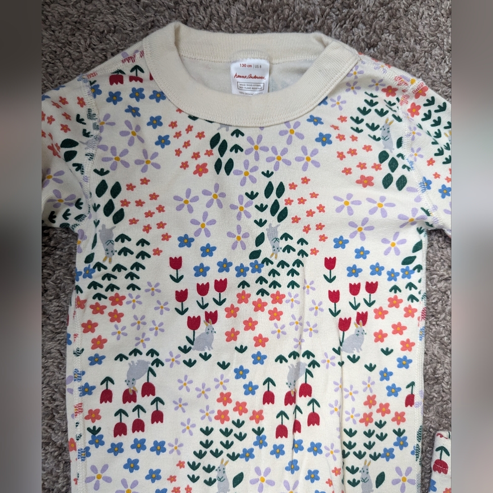 Girls Hanna Andersson Spring time flowers & bunnies pajama set Long sleeve Sz 8